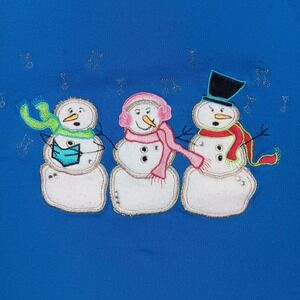 C.B. Casual Top Snowman Women S Blue Embroidered Rhinestone Holiday